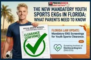 Student athlete receiving on site EKG screening for sports physical clearance in Delray Florida