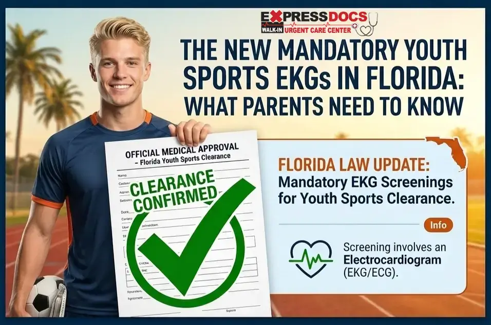 Student athlete receiving on site EKG screening for sports physical clearance in Delray Florida