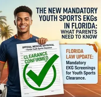 Student athlete receiving on site EKG screening for sports physical clearance in Delray Florida